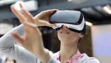 Person wearing a virtual reality headset