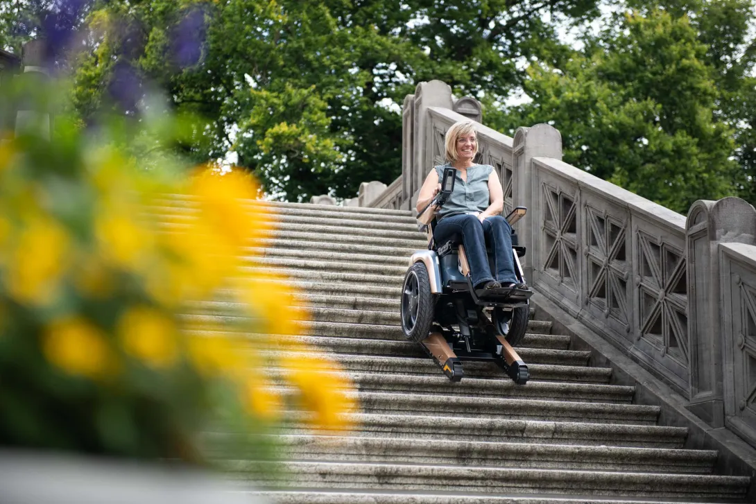 The new electric wheelchair technology is sensor-based and controlled by an app. wheelchair, Scewo AG