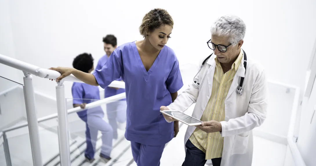 People walking up stairs