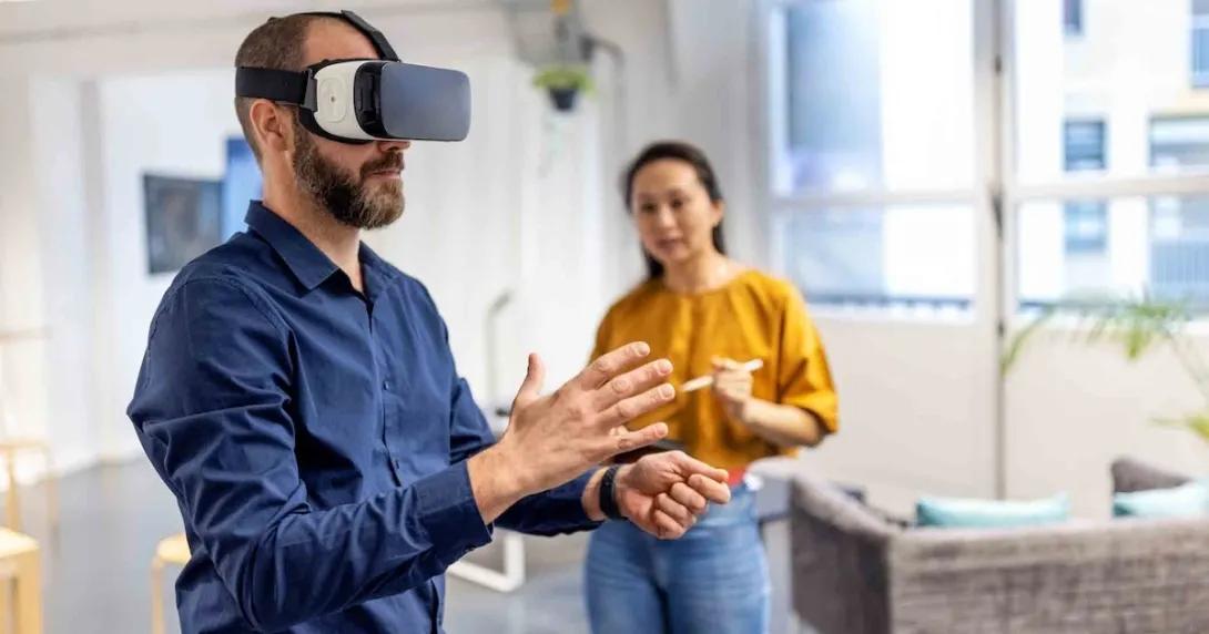 Man with virtual reality googles Man with virtual reality googles