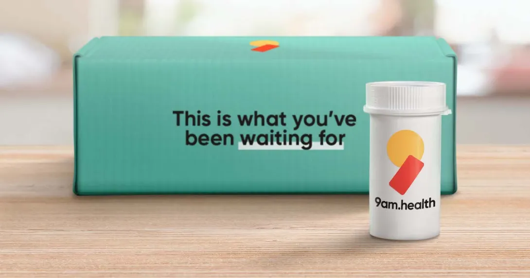 A 9am.health box and medication bottle A 9am.health box and medication bottle