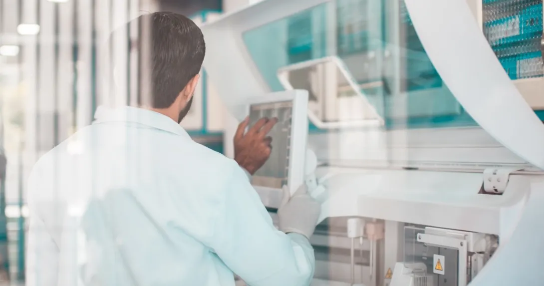 Technician reviewing data Technician reviewing data