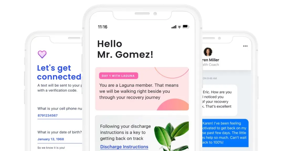 Smartphones showing the Laguna Health app Smartphones showing the Laguna Health app