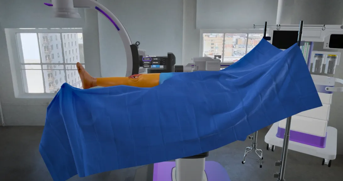 A virtual reality surgical room with patient under dressing A virtual reality surgical room with patient under dressing