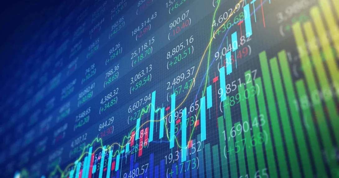 Rising stock market chart on a trading board Rising stock market chart on a trading board