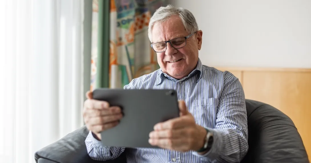 Patient interacting via tablet Patient interacting via tablet