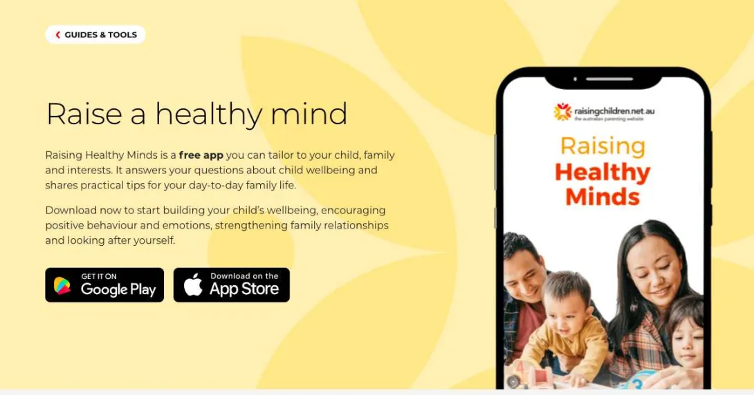 Screenshot of a website description of the Raising Healthy Children app