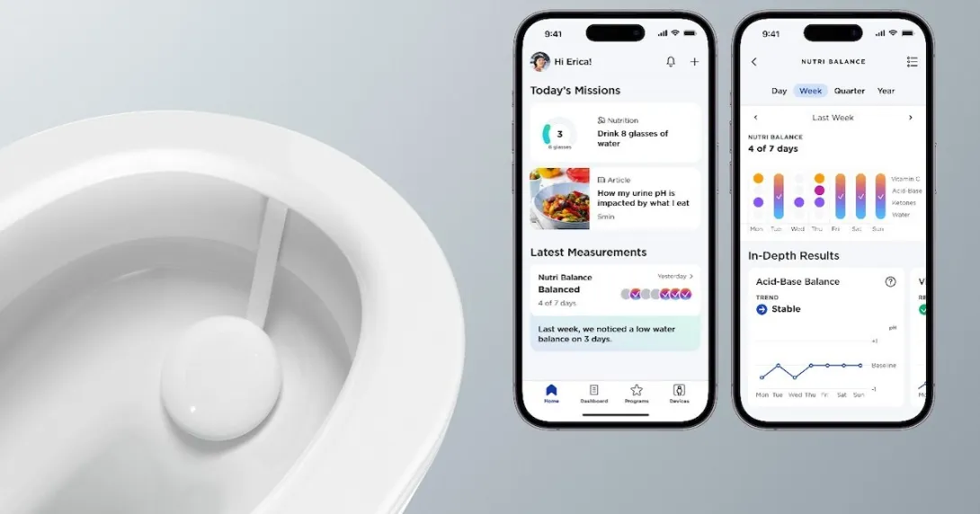 Withings app on two phones and a toilet bowl Withings app on two phones and a toilet bowl