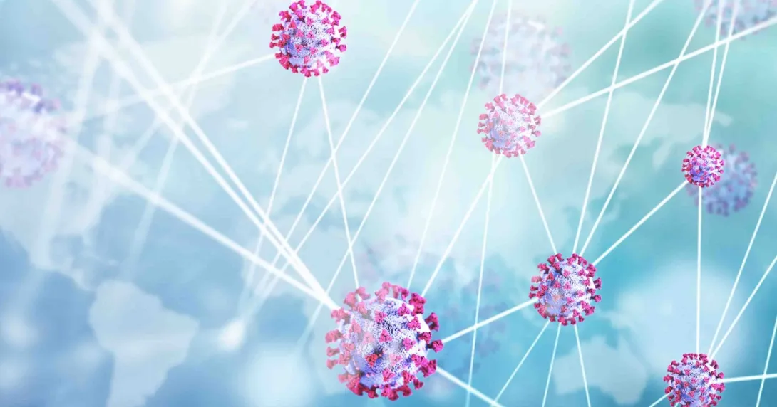 Human cells connected with lines Human cells connected with lines