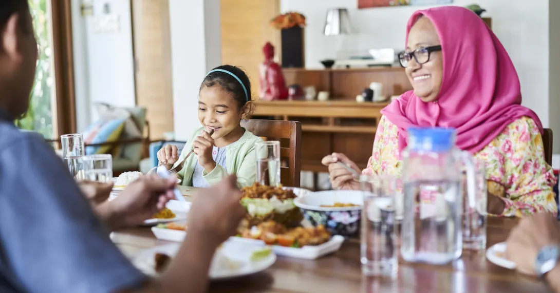 A family eating dinner