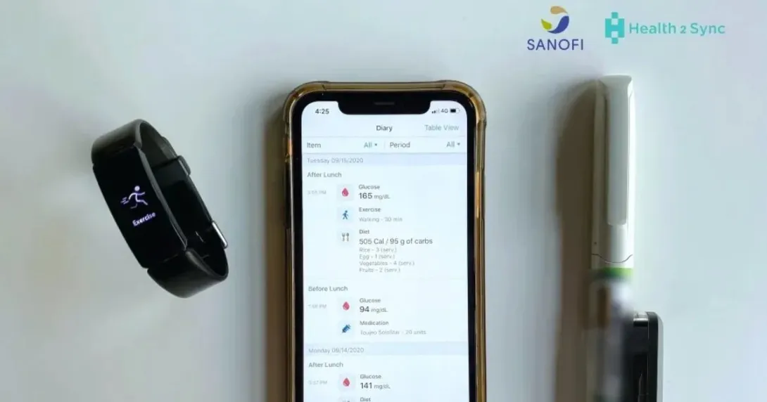 Health2Sync mobile app and Sanofi tracker and insulin pen
