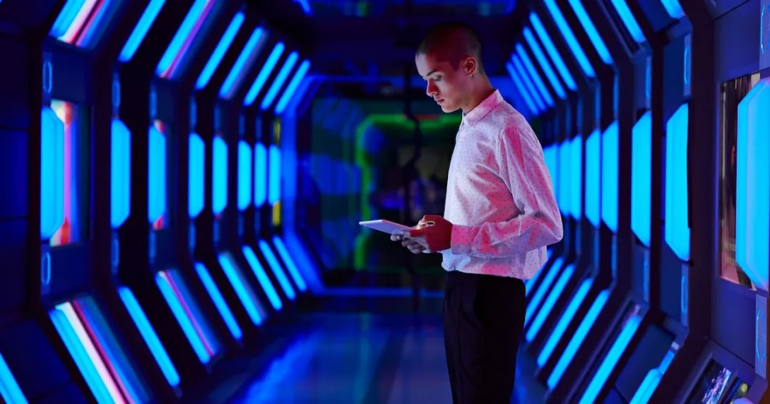 Individual in a futuristic-looking space Individual in a futuristic-looking space