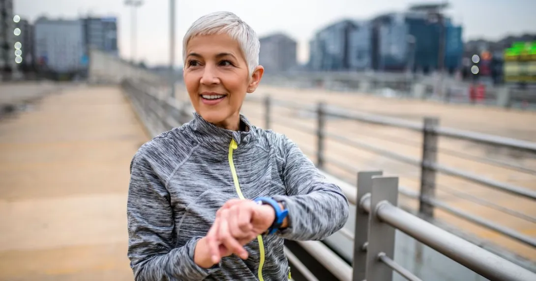 A person sporting a smartwatch while on a run A person sporting a smartwatch while on a run